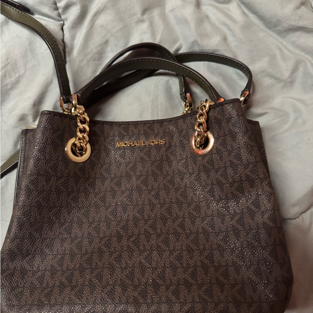 Michael Kors Dark Brown Shoulder Bag with Gold Accents